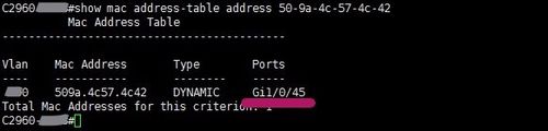 思科交换机端口号、终端IP地址和MAC地址的互查