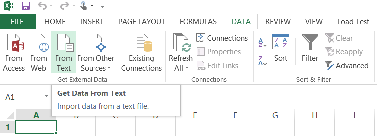 显示“Excel 数据”选项卡菜单选项的屏幕截图。