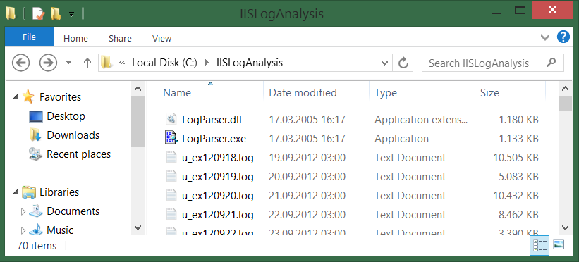 Windows 资源管理器的屏幕截图，其中显示了日志分析程序可执行文件的位置。