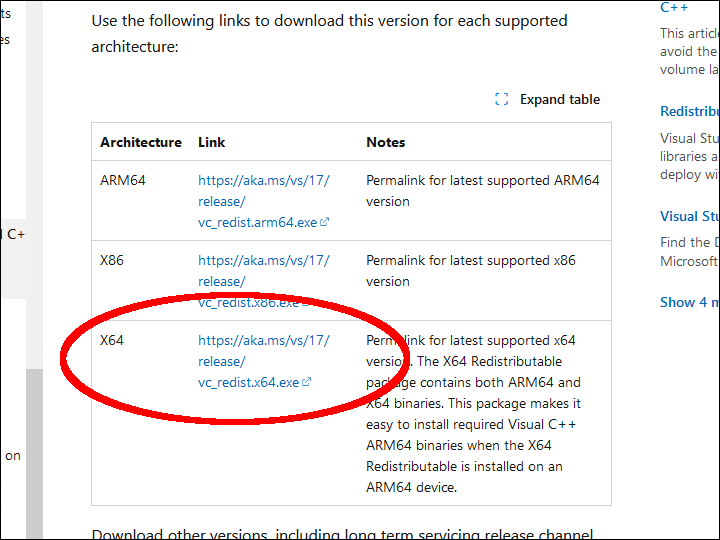 Install Microsoft Visual C++ Redistributable for Visual Studio 2015-2022
