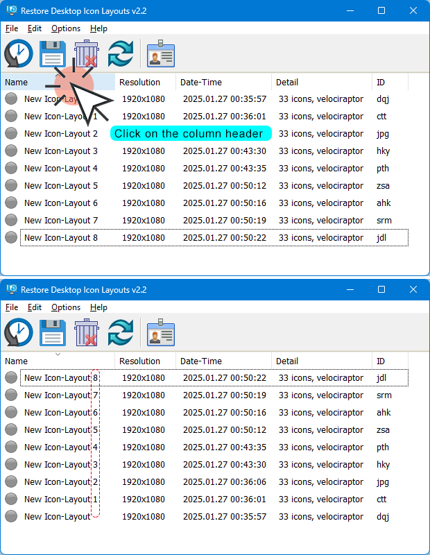 更改保存的图标布局排序顺序 更改保存的图标布局排序顺序